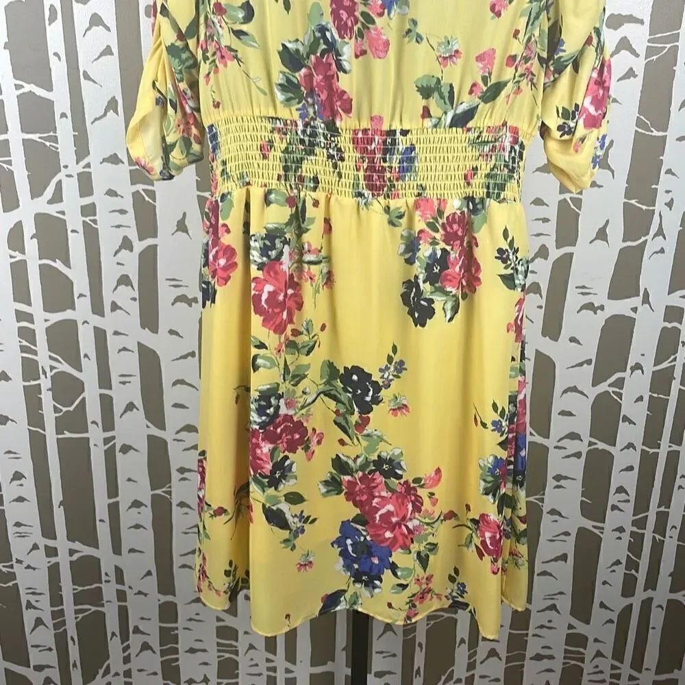 Floral Print Puff Sleeve Chiffon Dress L - Picture 10 of 10